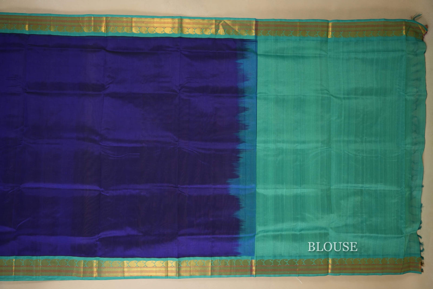 Dark Blue Silk Cotton Saree  blouse