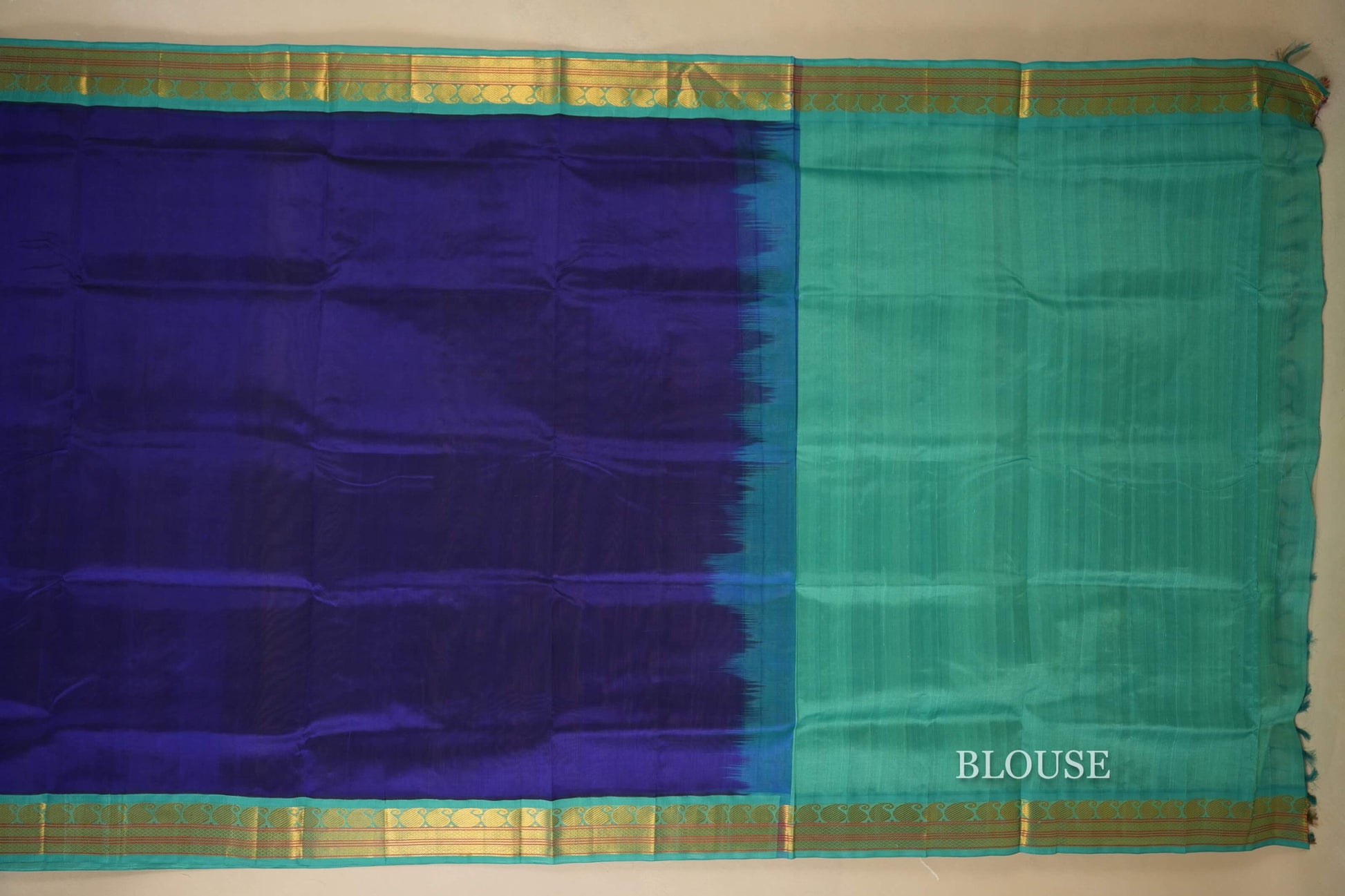 Dark Blue Silk Cotton Saree  blouse
