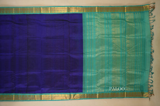 Dark Blue Silk Cotton Saree paloo