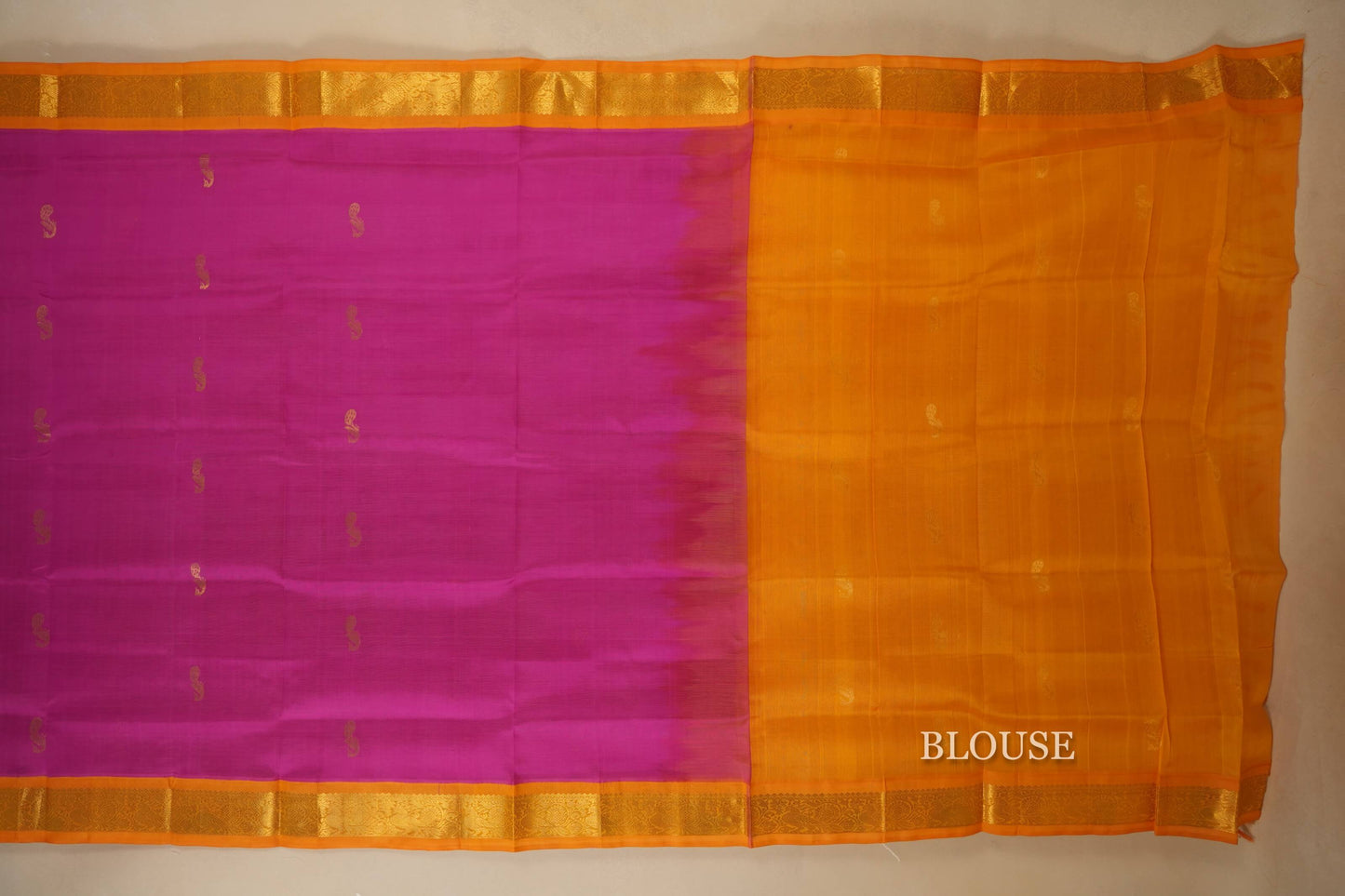 Pink with Mango Yellow Borders Silk Cotton Saree blouse