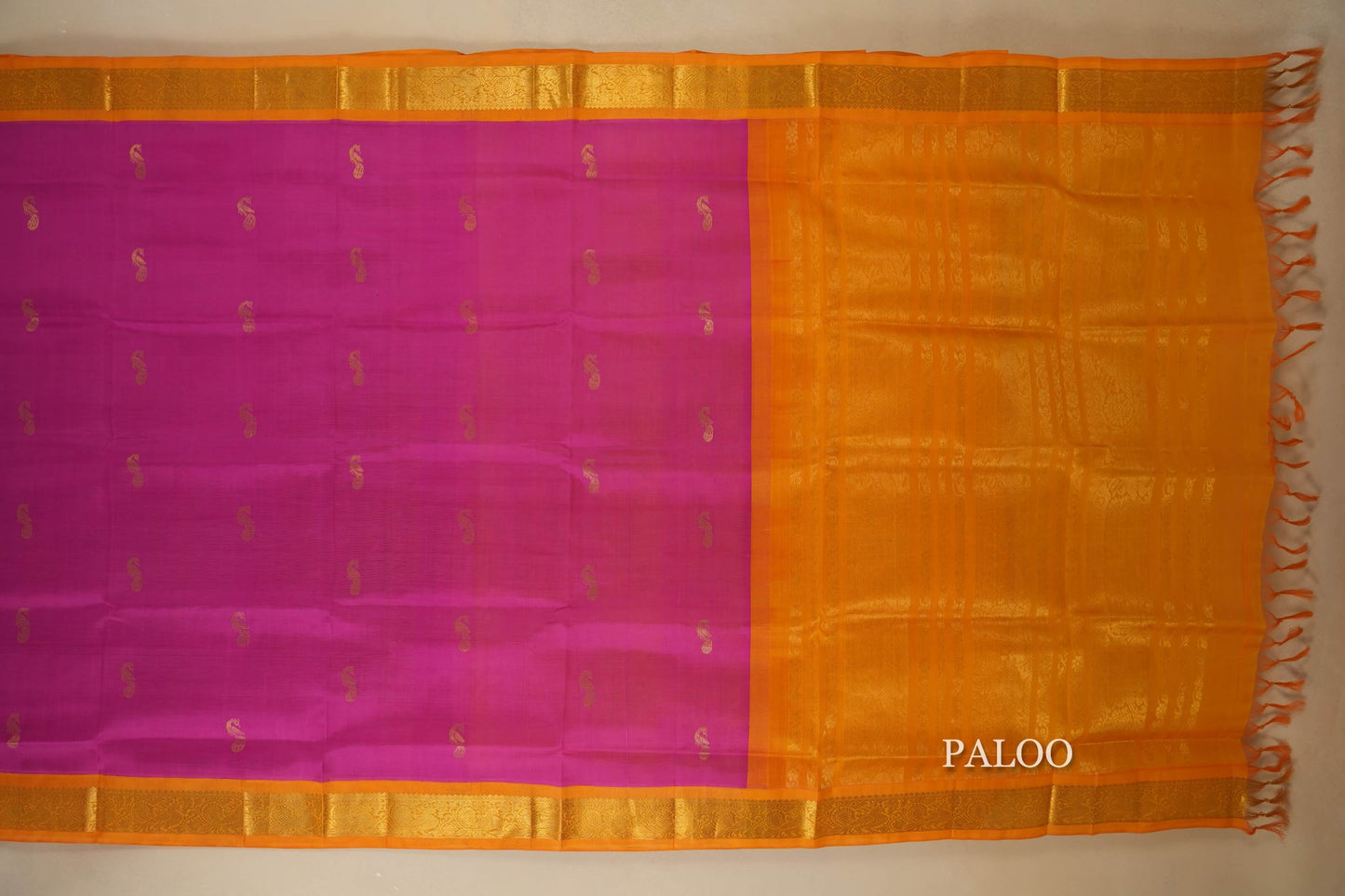 Pink with Mango Yellow Borders Silk Cotton Saree paloo