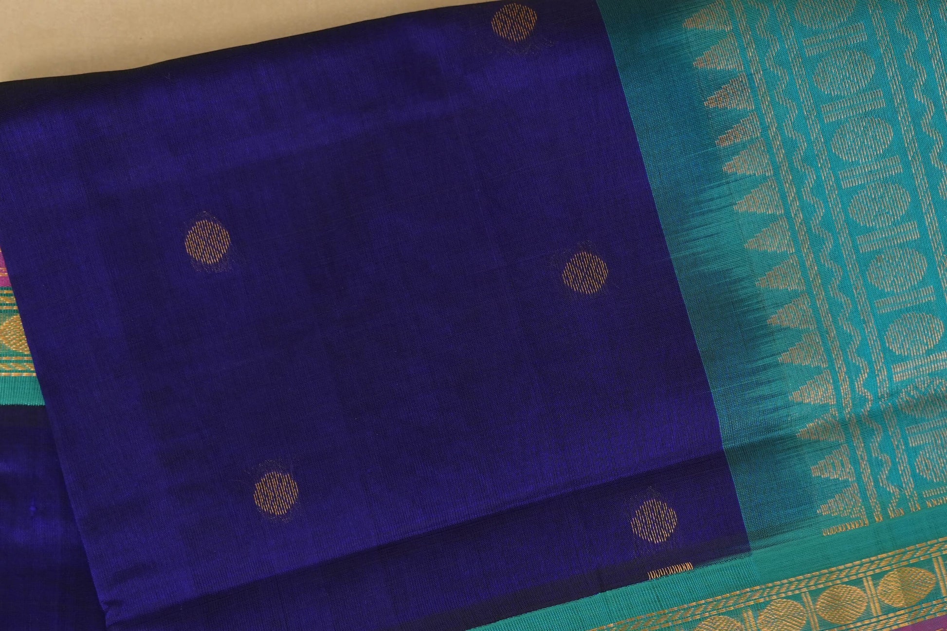 Dark blue vintage silk cotton saree body zoom