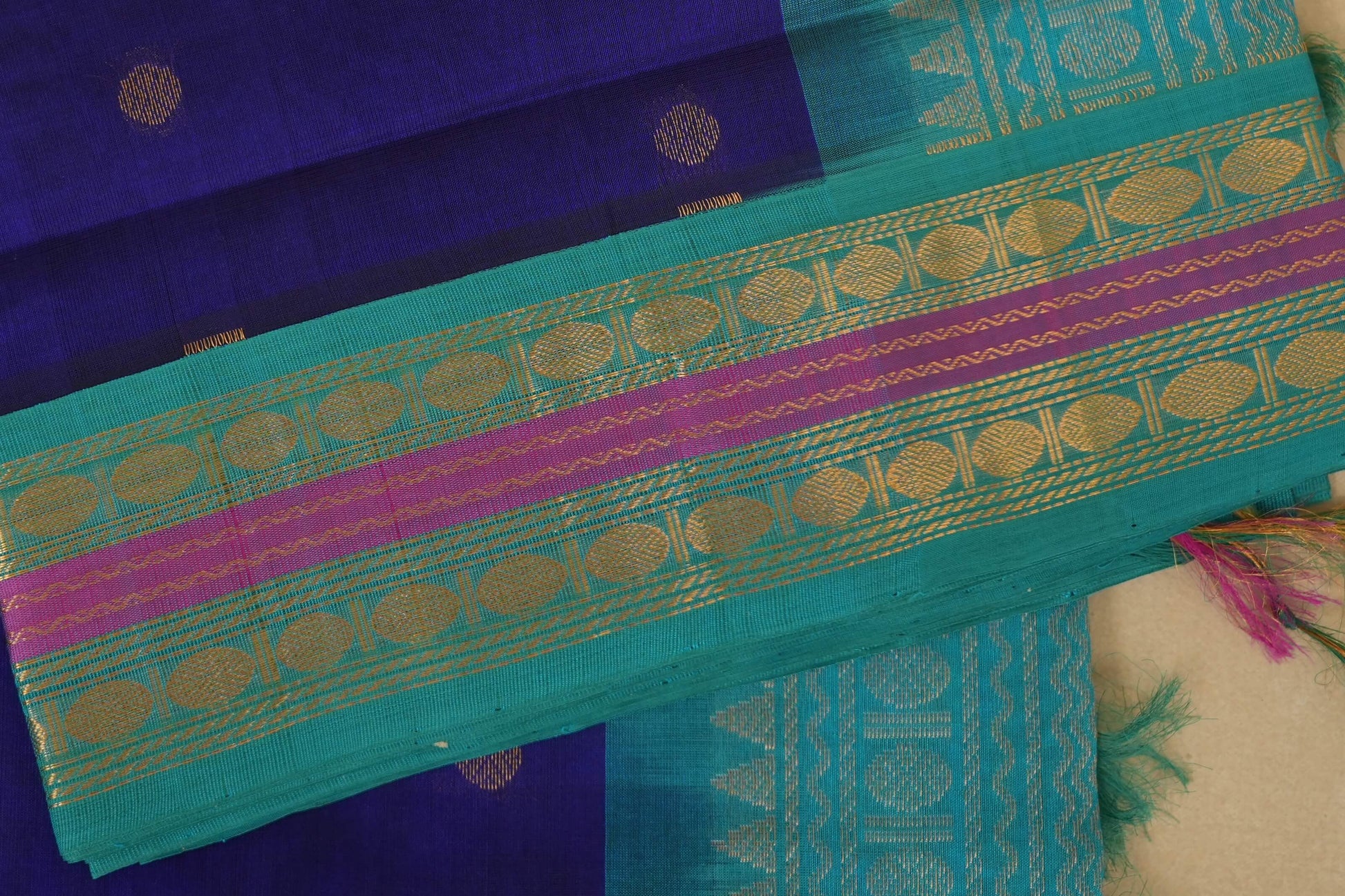 Dark blue vintage silk cotton saree borders zoom