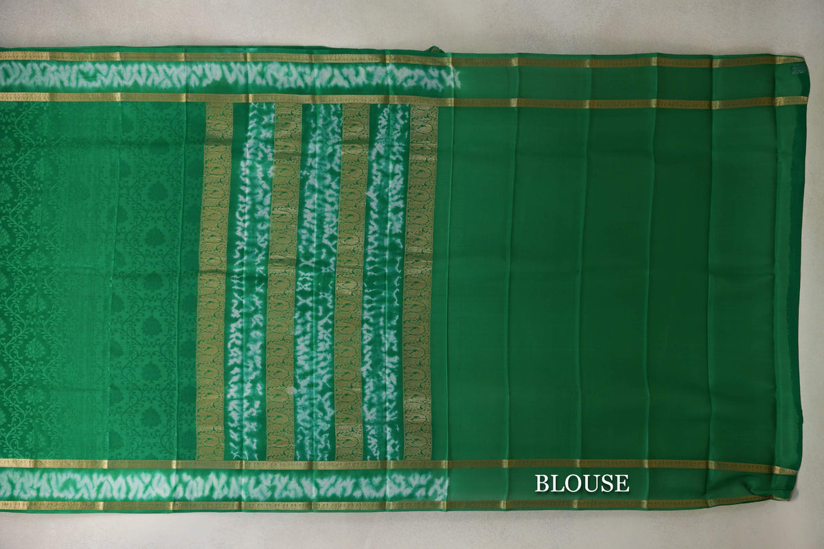 Parrot Green Mysore Silk Saree blouse