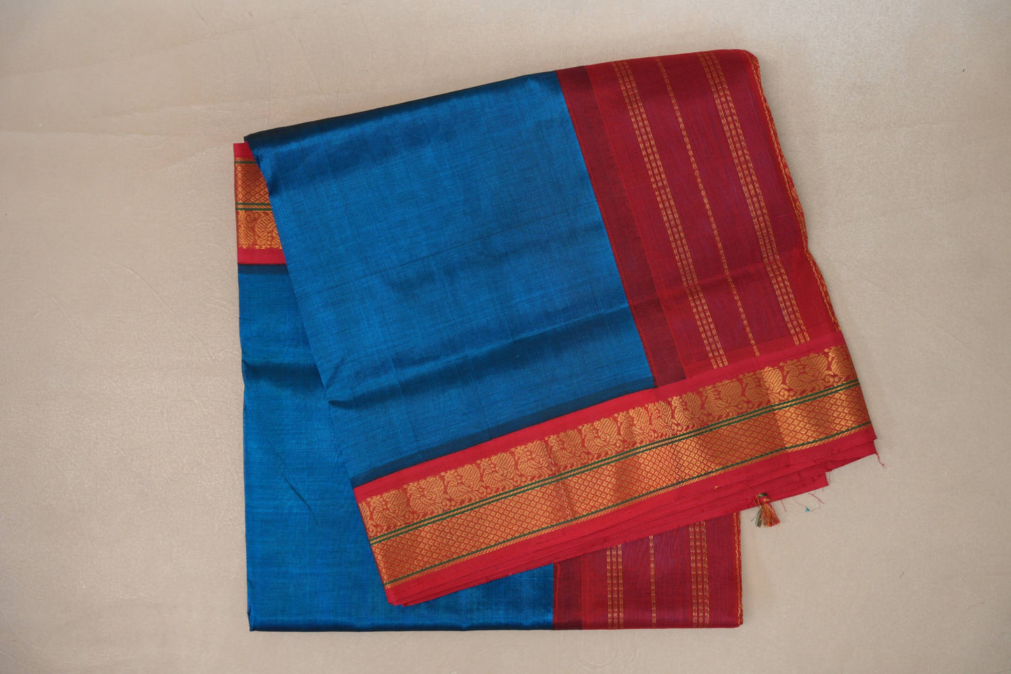 Sapphire Blue with Bright Reddish Pink Borders Vintage Silk Cotton Saree SS9117