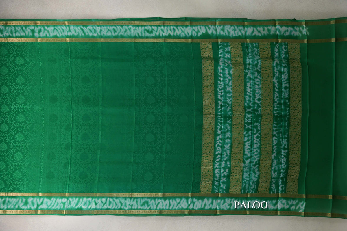 Parrot Green Mysore Silk Saree paloo