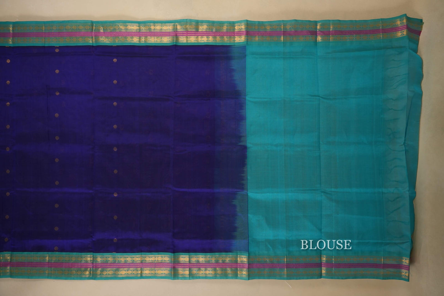 Dark blue vintage silk cotton saree blouse