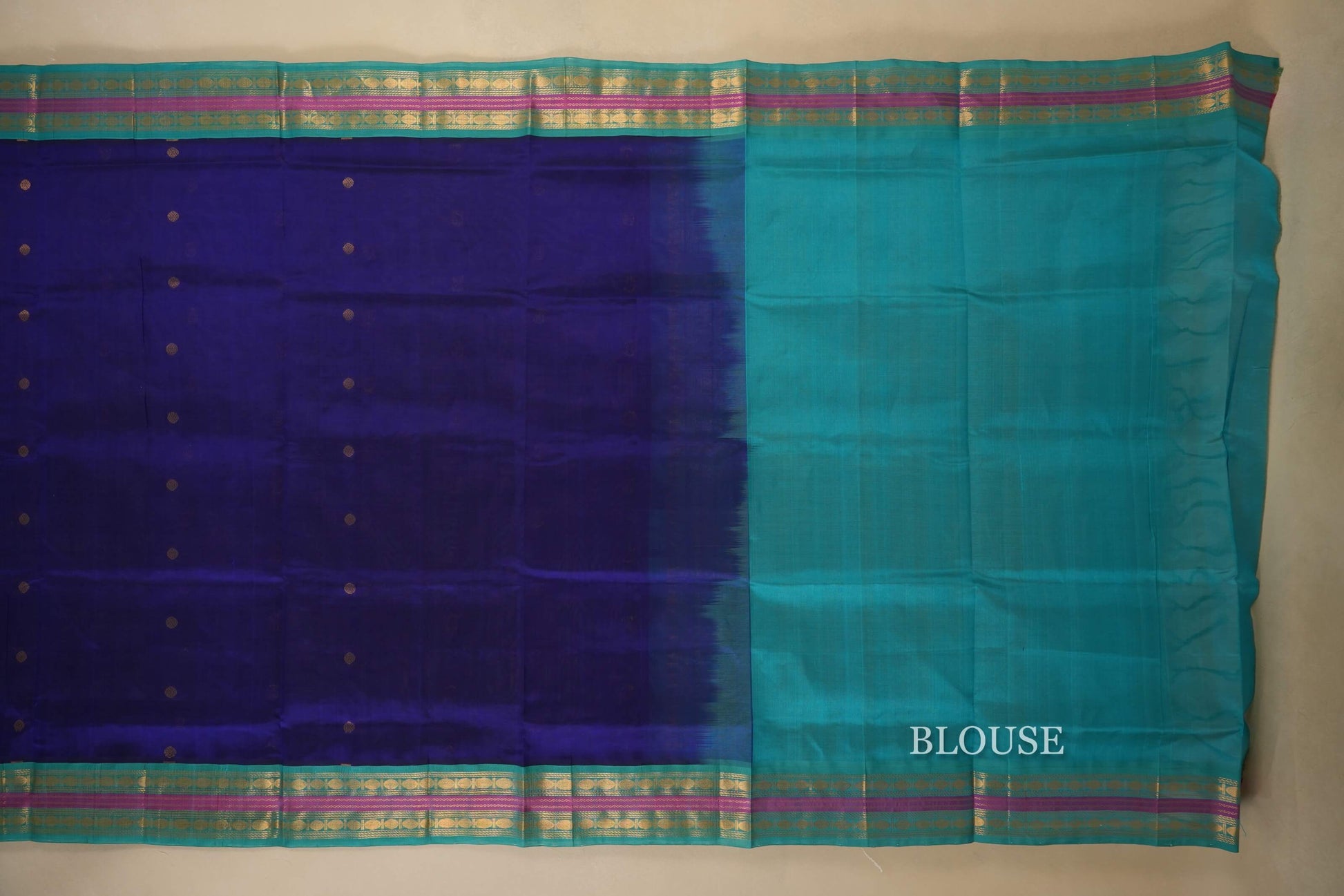 Dark blue vintage silk cotton saree blouse