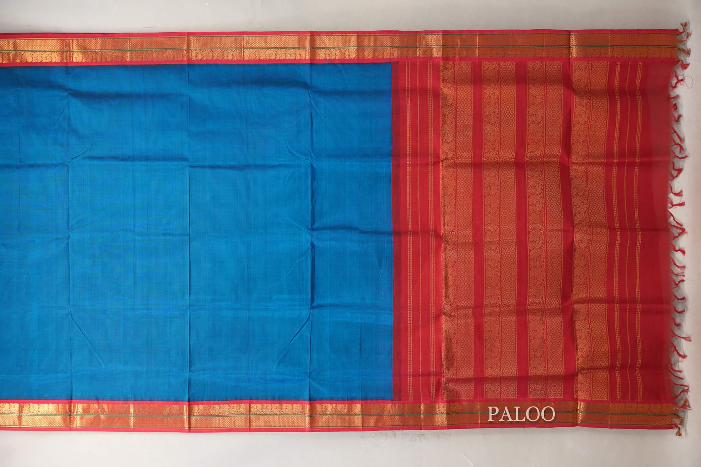 Sapphire Blue with Bright Reddish Pink Borders Vintage Silk Cotton Saree SS9117