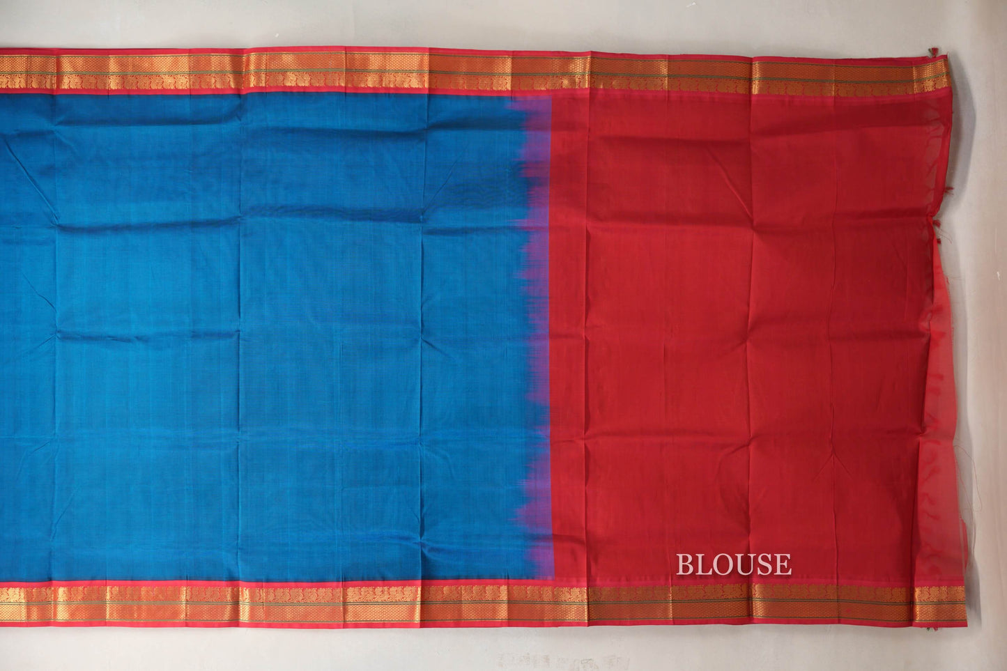 Sapphire Blue with Bright Reddish Pink Borders Vintage Silk Cotton Saree SS9117