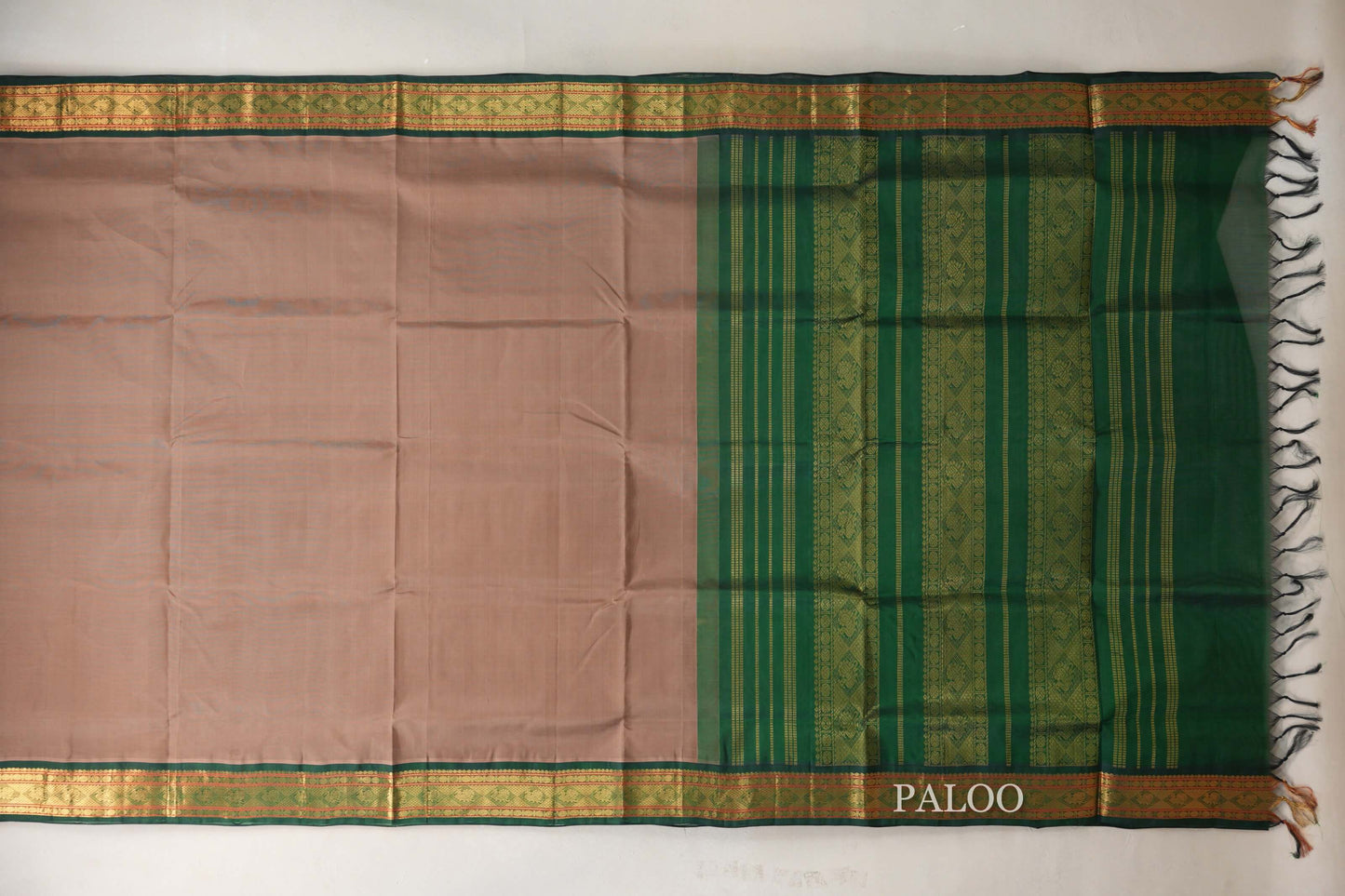 Dark Beige with Dark Green Borders Vintage Silk Cotton Saree SS9118
