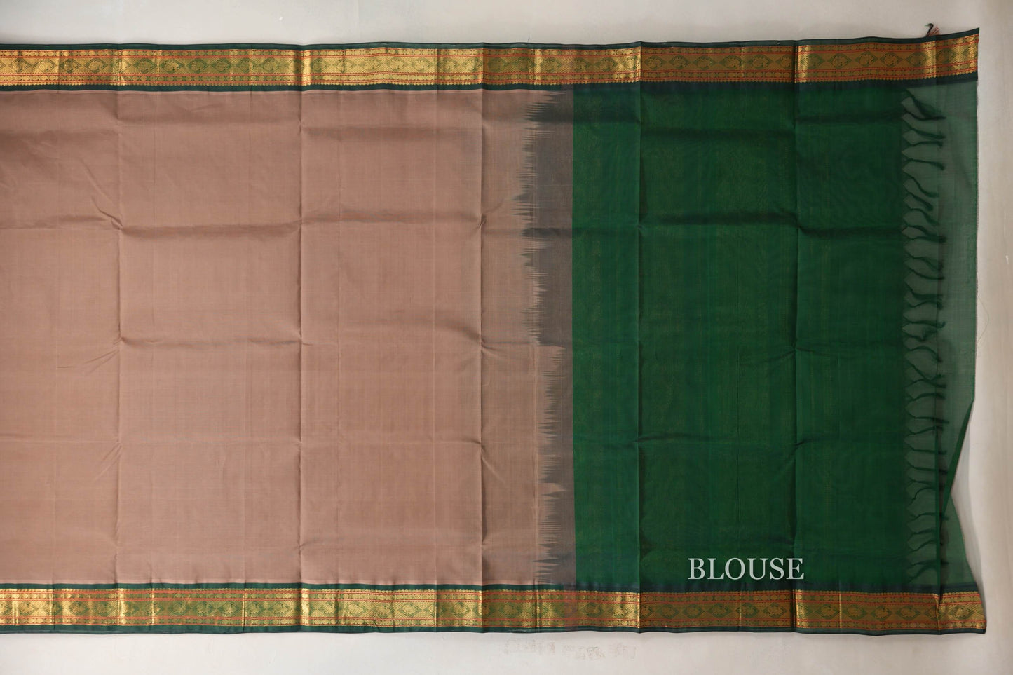 Dark Beige with Dark Green Borders Vintage Silk Cotton Saree SS9118
