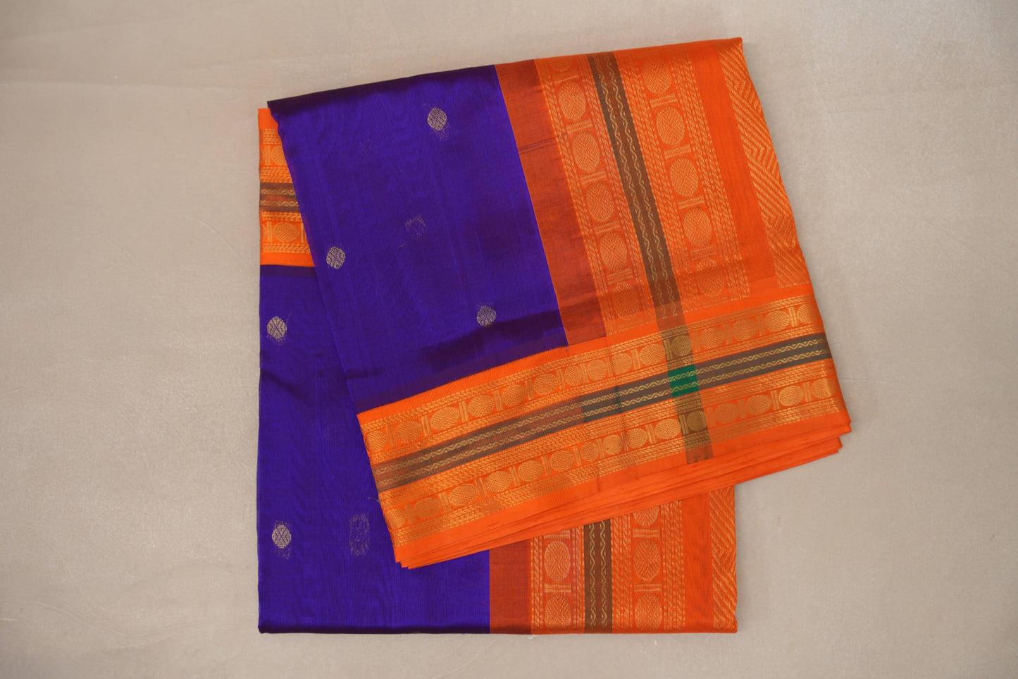 Indigo Violet with Bright Orange Borders Vintage Silk Cotton Saree SS9119