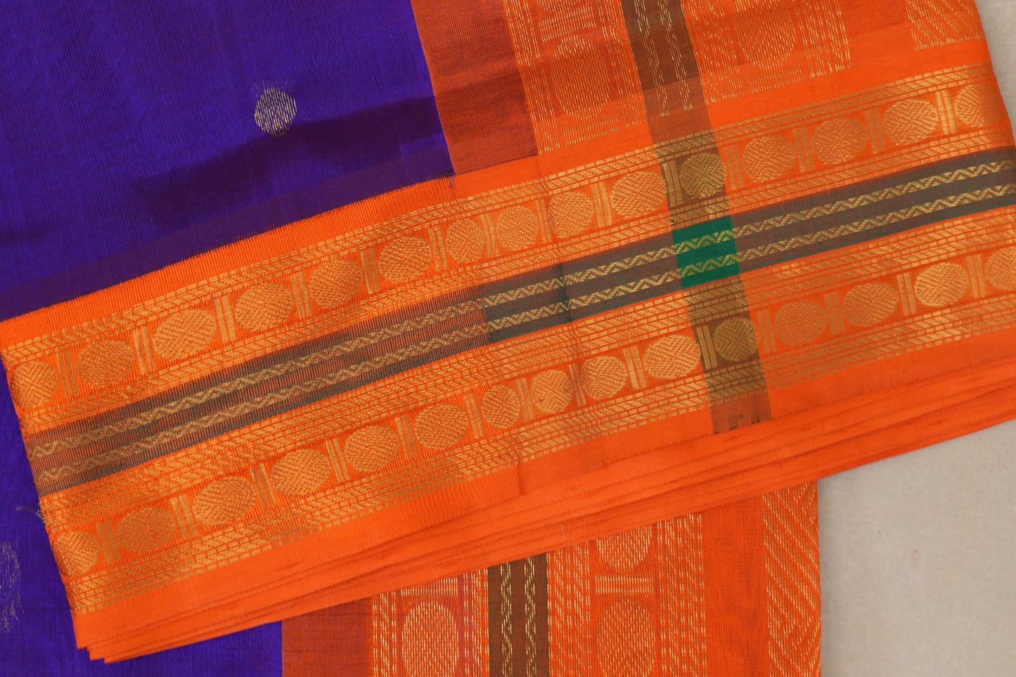 Indigo Violet with Bright Orange Borders Vintage Silk Cotton Saree SS9119