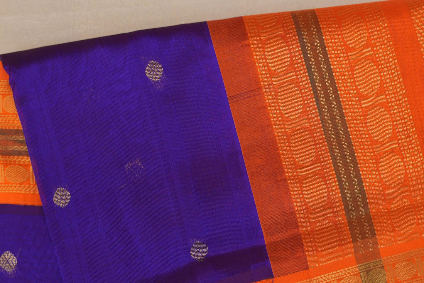Indigo Violet with Bright Orange Borders Vintage Silk Cotton Saree SS9119