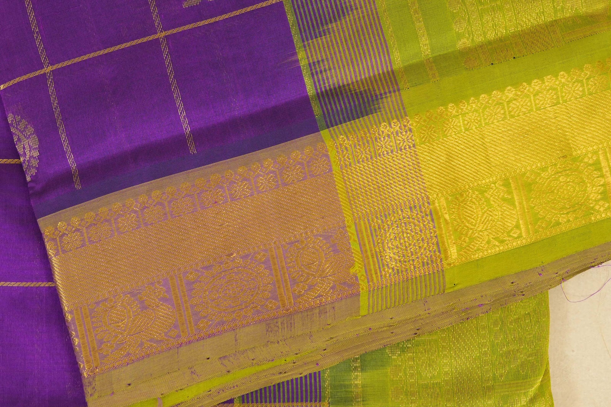 Dark magenta Nine and a half Yards Silk Cotton Saree borders