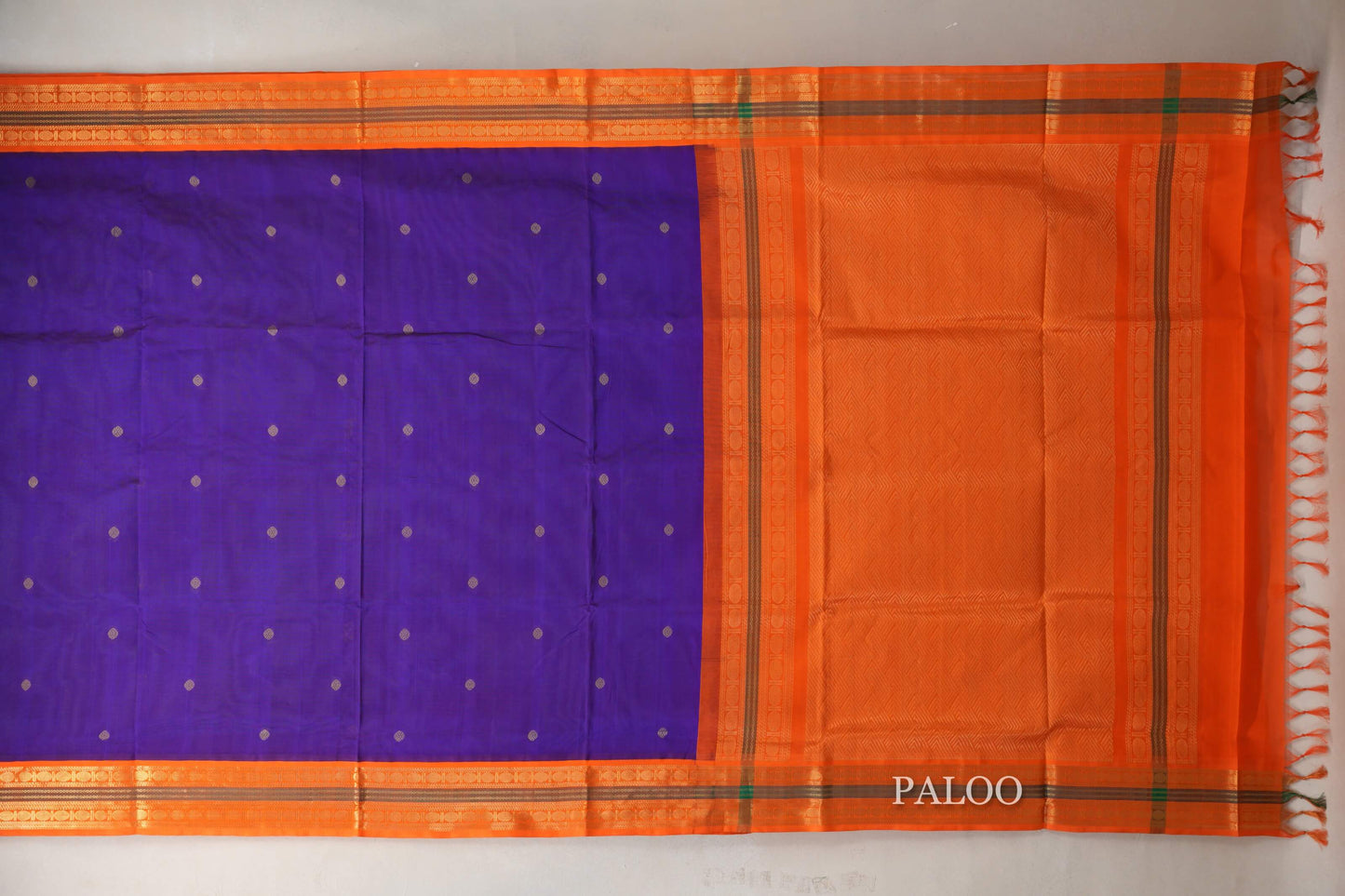 Indigo Violet with Bright Orange Borders Vintage Silk Cotton Saree SS9119