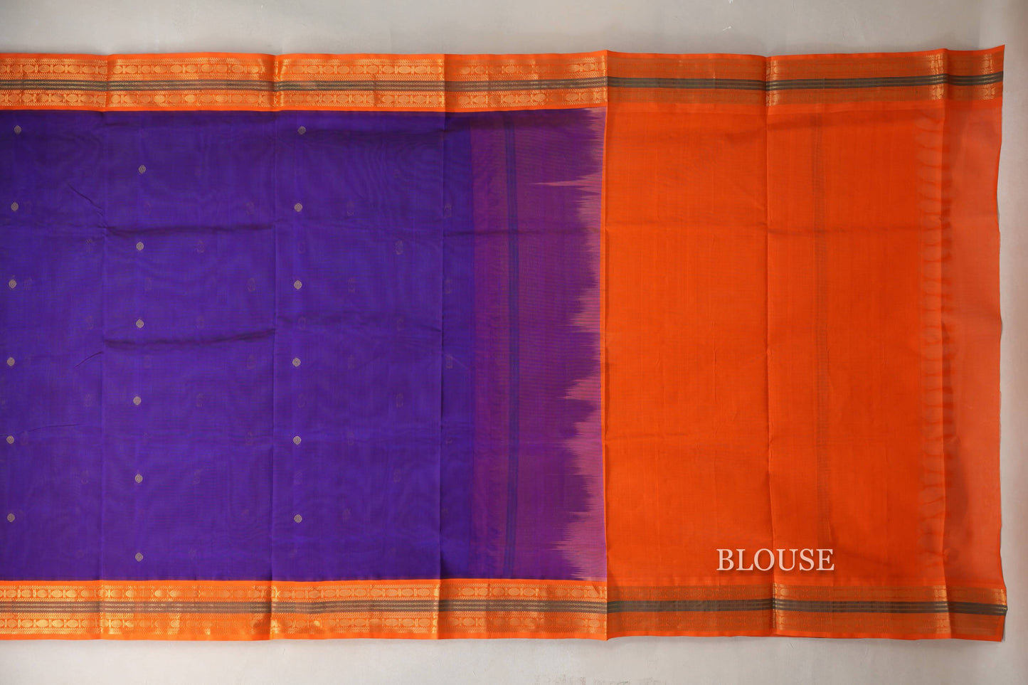 Indigo Violet with Bright Orange Borders Vintage Silk Cotton Saree SS9119
