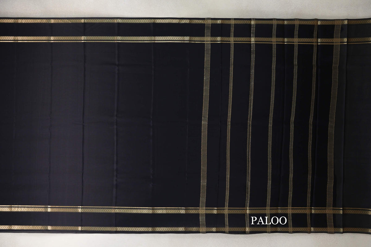 Black Mysore Silk Saree paloo