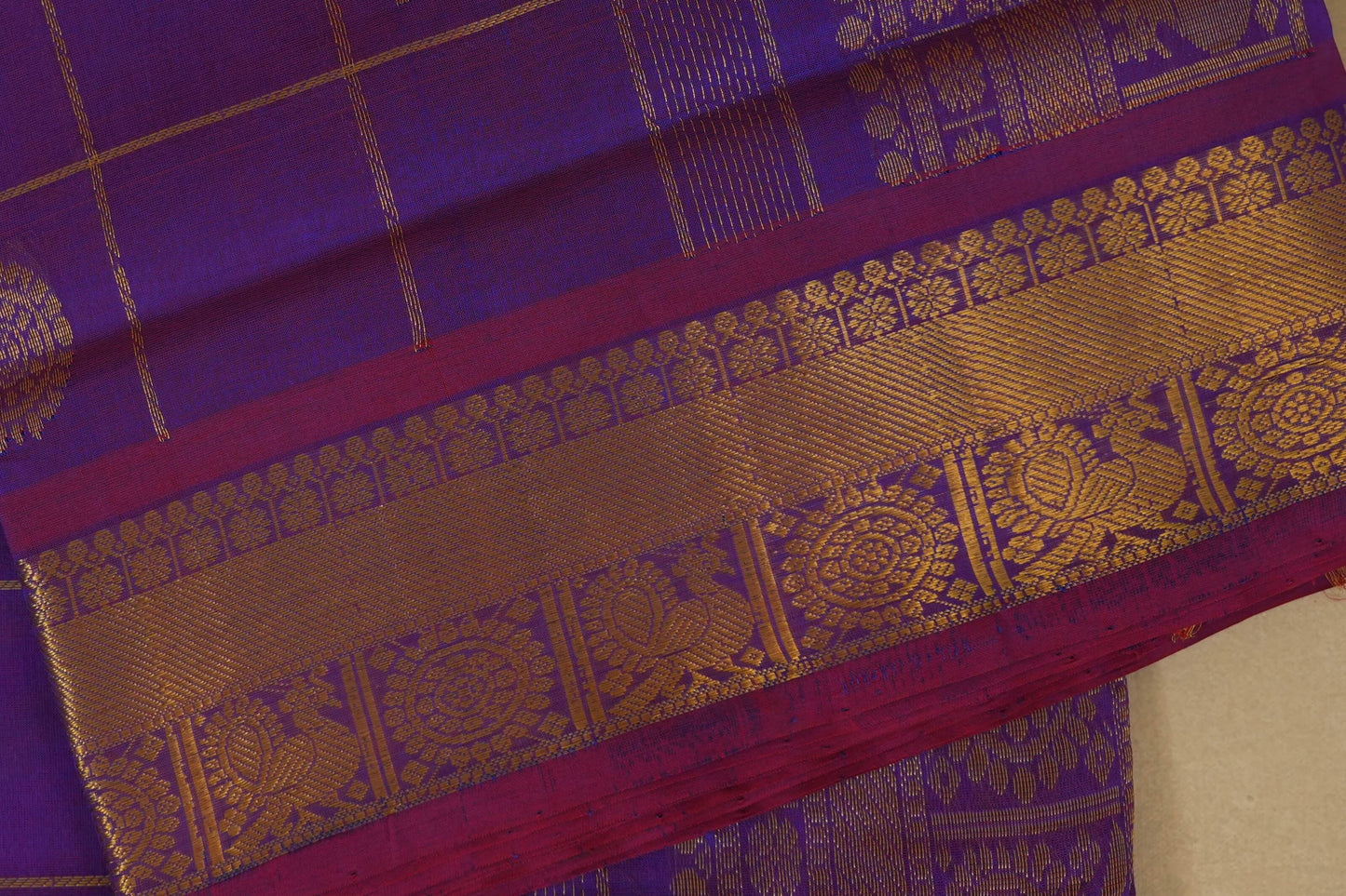 Red with Blue Dual Tone Nine and a half Yards Silk Cotton Saree border