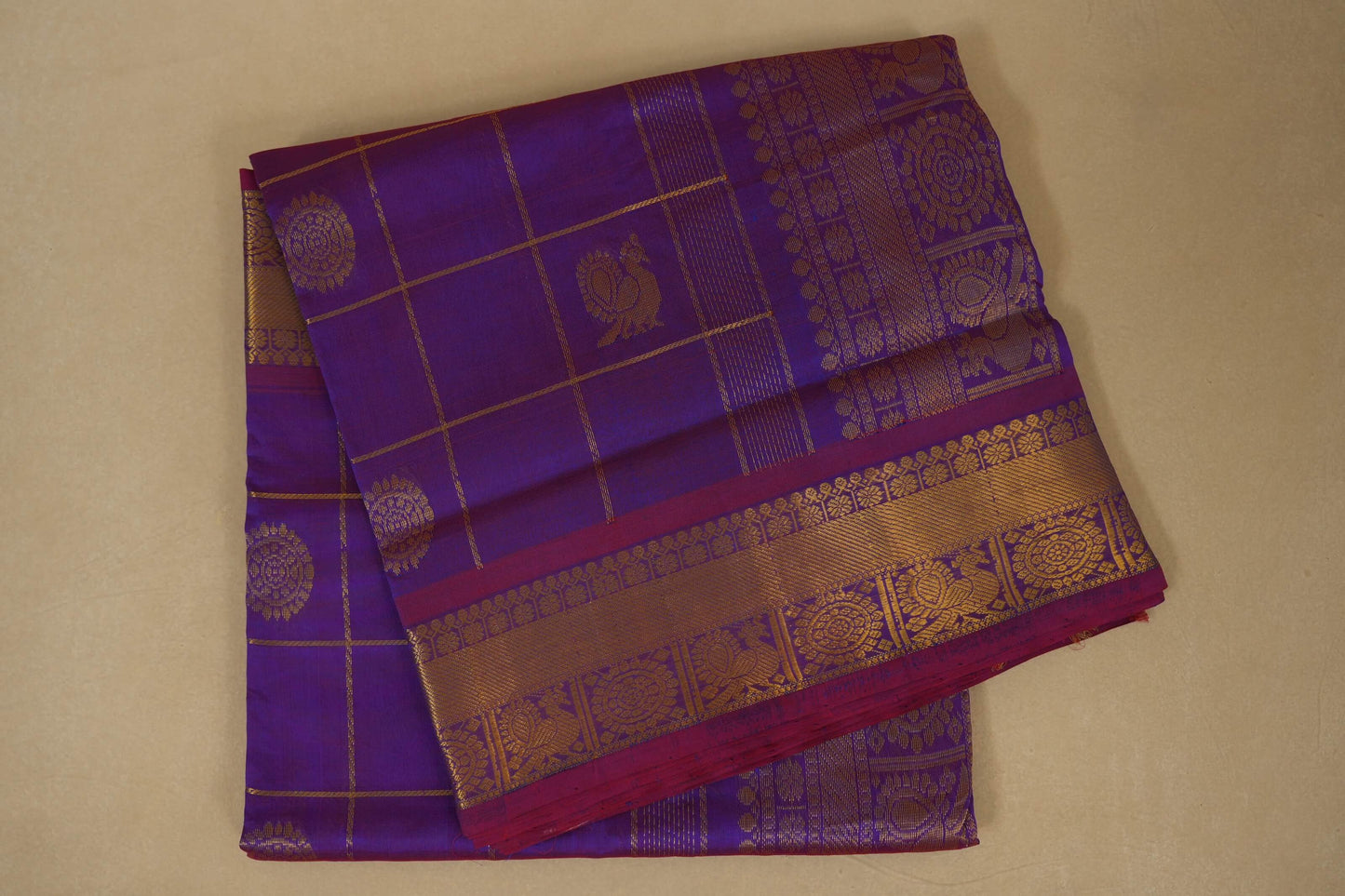 Red with Blue Dual Tone Nine and a half Yards Silk Cotton Saree