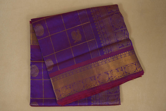 Red with Blue Dual Tone Nine and a half Yards Silk Cotton Saree