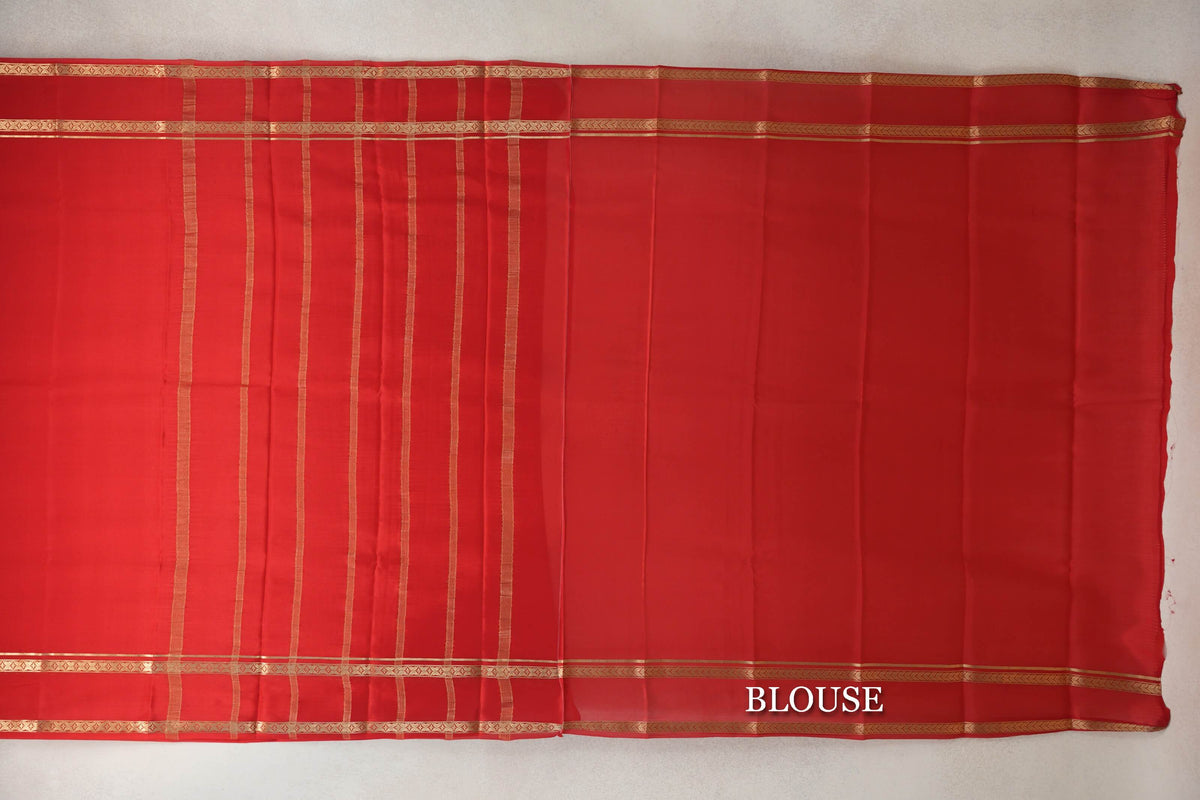 Bright Red Mysore Silk Saree blouse