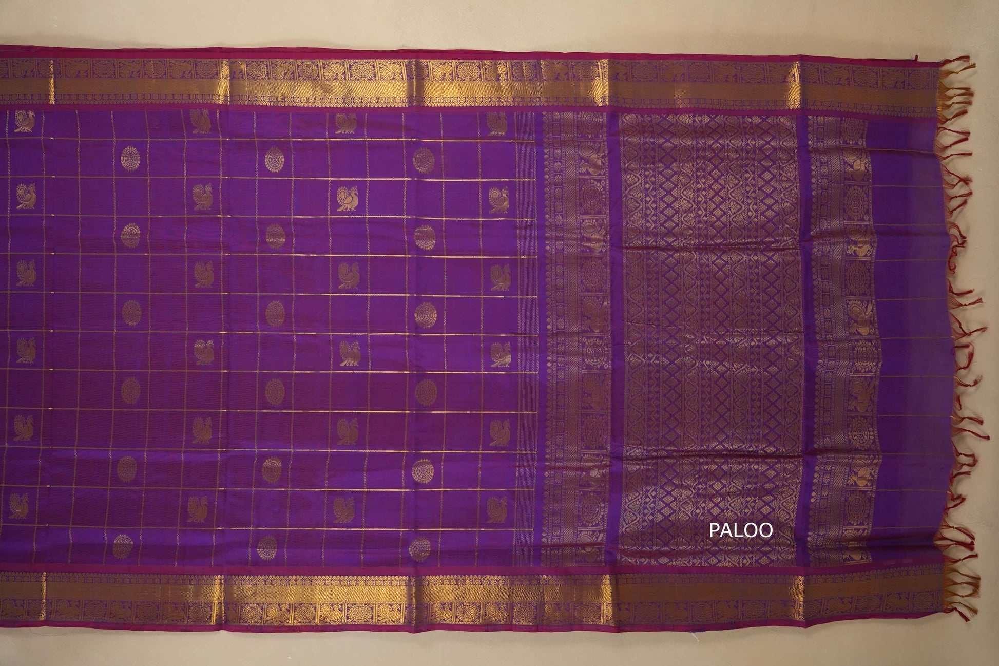 Red with Blue Dual Tone Nine and a half Yards Silk Cotton Saree paloo
