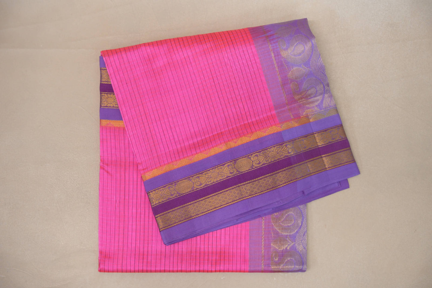 Deep Pink with Lavender Borders Vintage Silk Cotton Saree SS9121