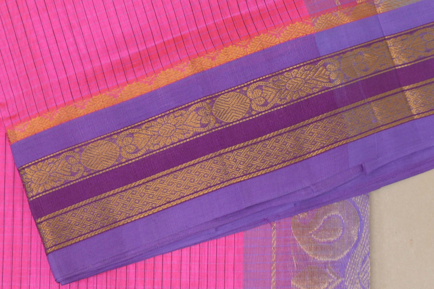 Deep Pink with Lavender Borders Vintage Silk Cotton Saree SS9121