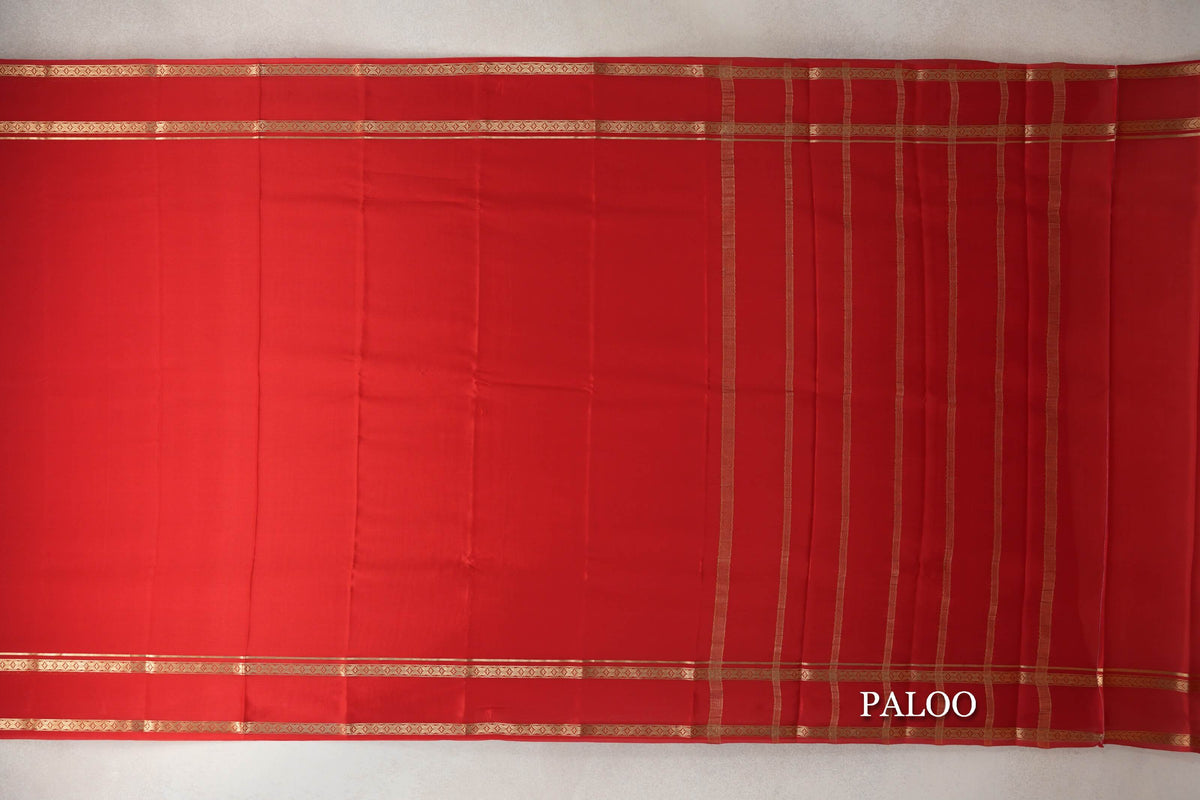 Bright Red Mysore Silk Saree paloo