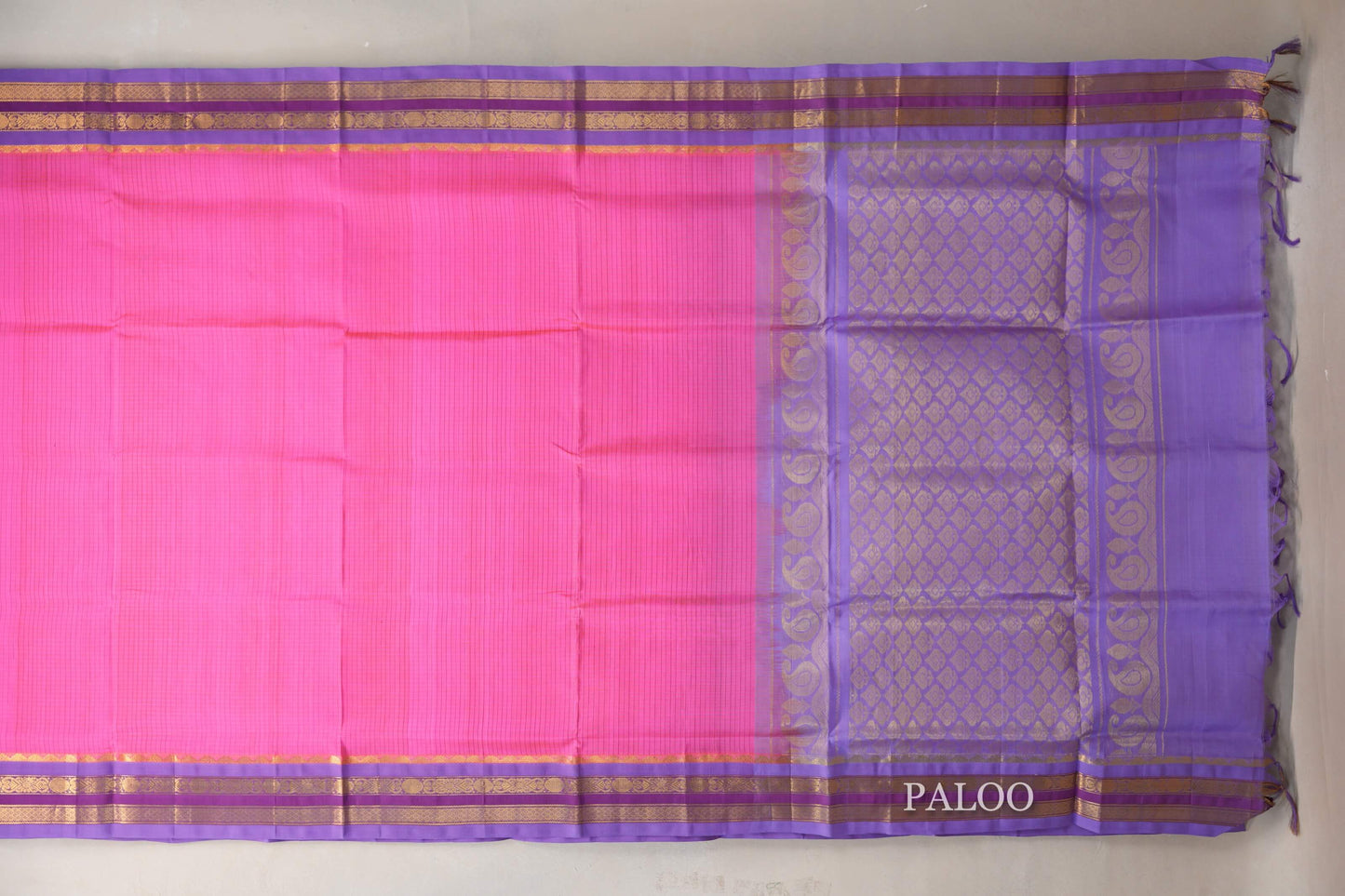 Deep Pink with Lavender Borders Vintage Silk Cotton Saree SS9121