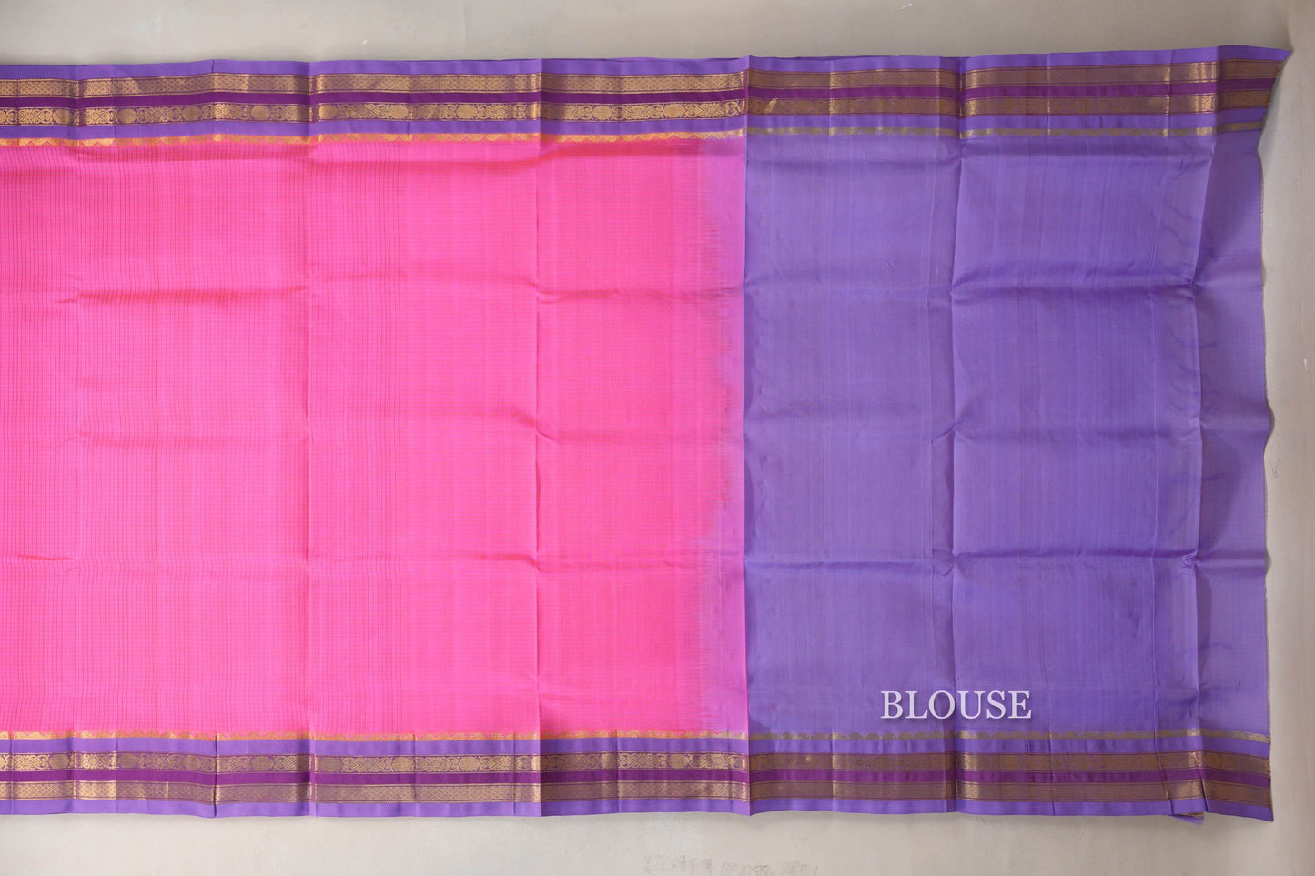 Deep Pink with Lavender Borders Vintage Silk Cotton Saree SS9121