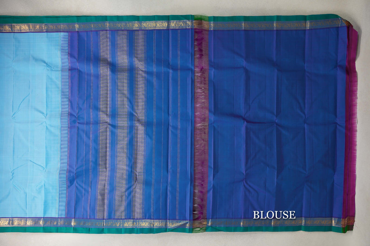 Sky Blue Vintage Kanjivaram Silk Saree blouse
