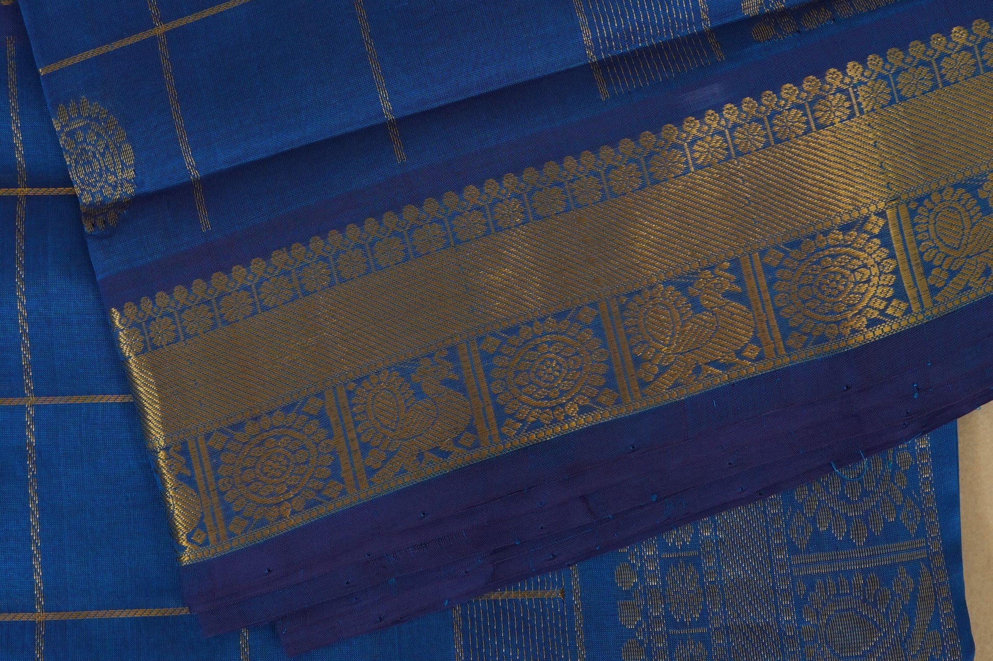 Peacock Blue Nine and a half Yards Silk Cotton Saree border