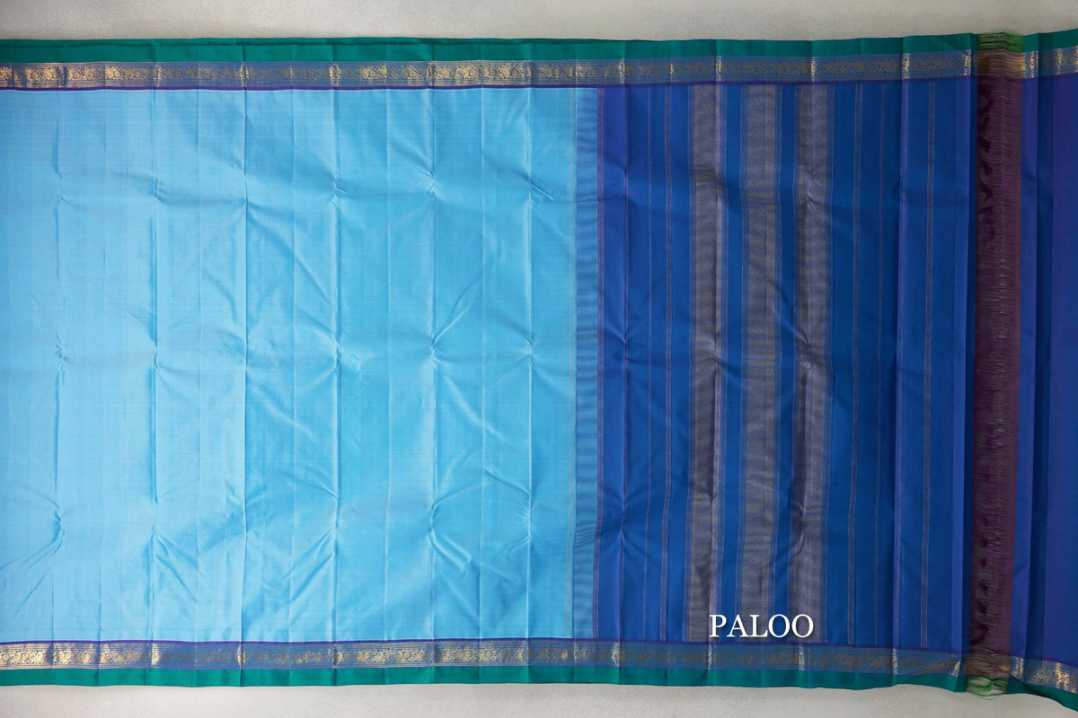 Sky Blue Vintage Kanjivaram Silk Saree paloo