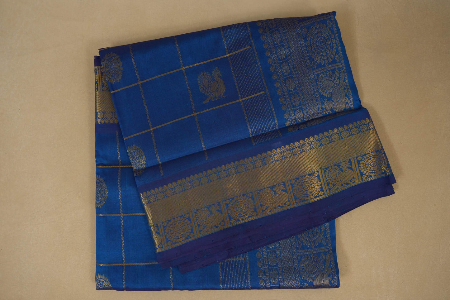 Peacock Blue Nine and a half Yards Silk Cotton Saree