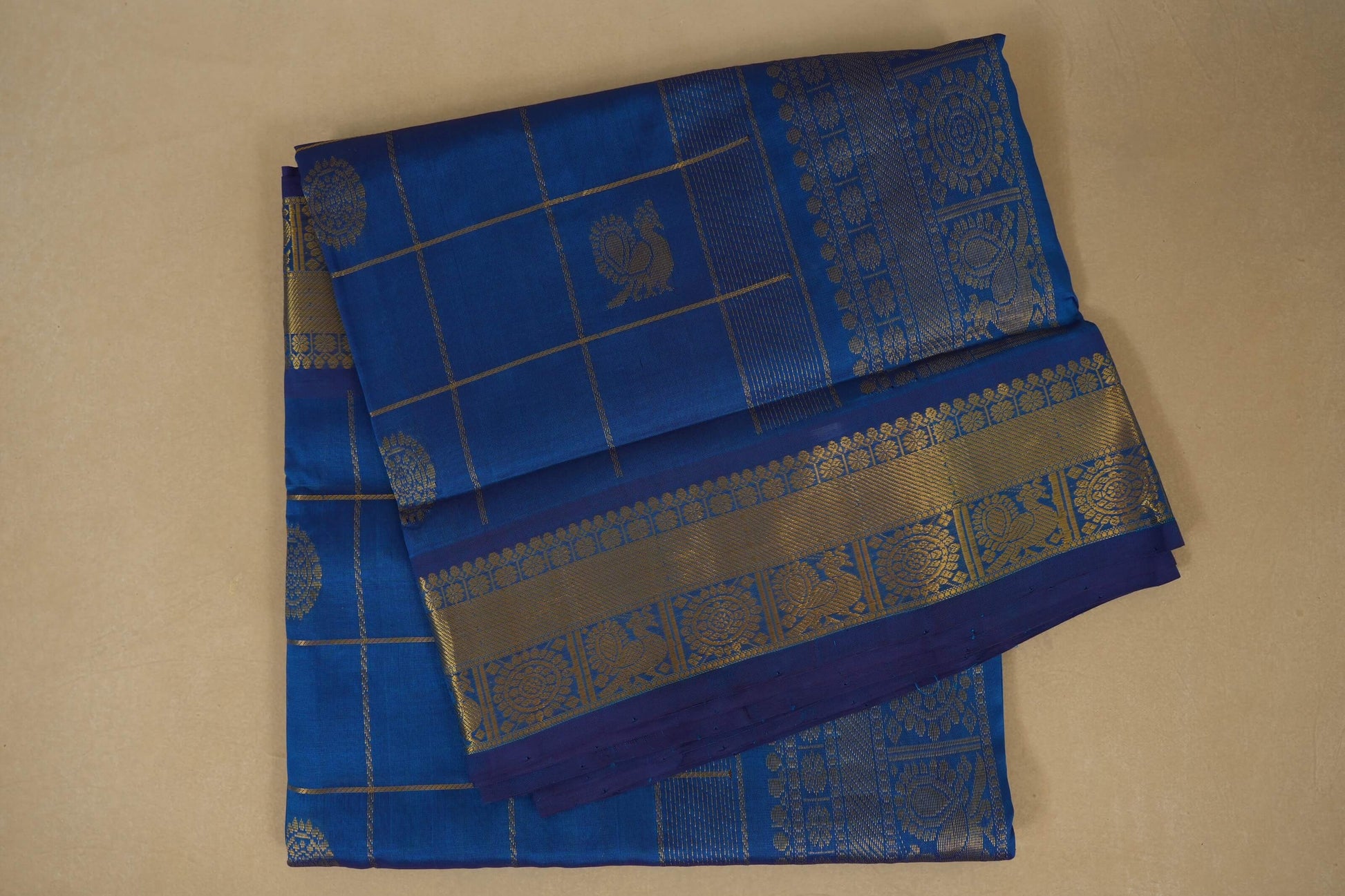 Peacock Blue Nine and a half Yards Silk Cotton Saree