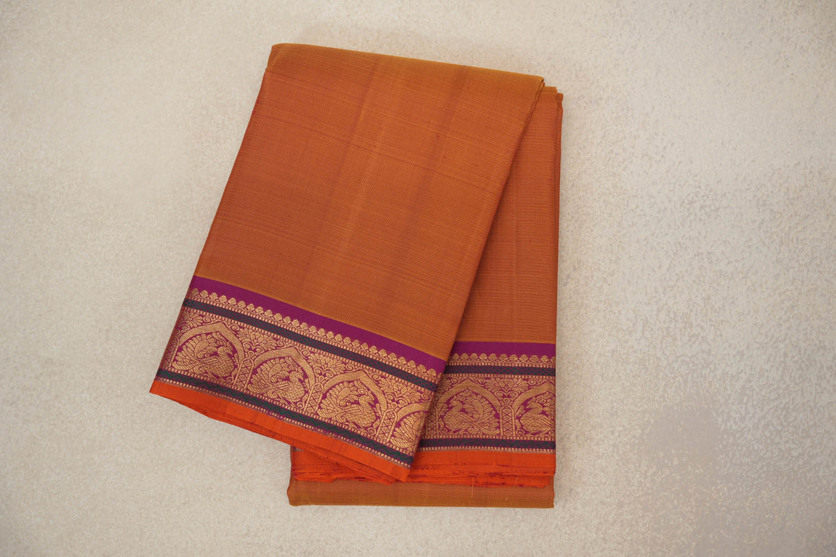 Dual Tone Mustard Orange & Pink Vintage Kanjivaram Silk Saree