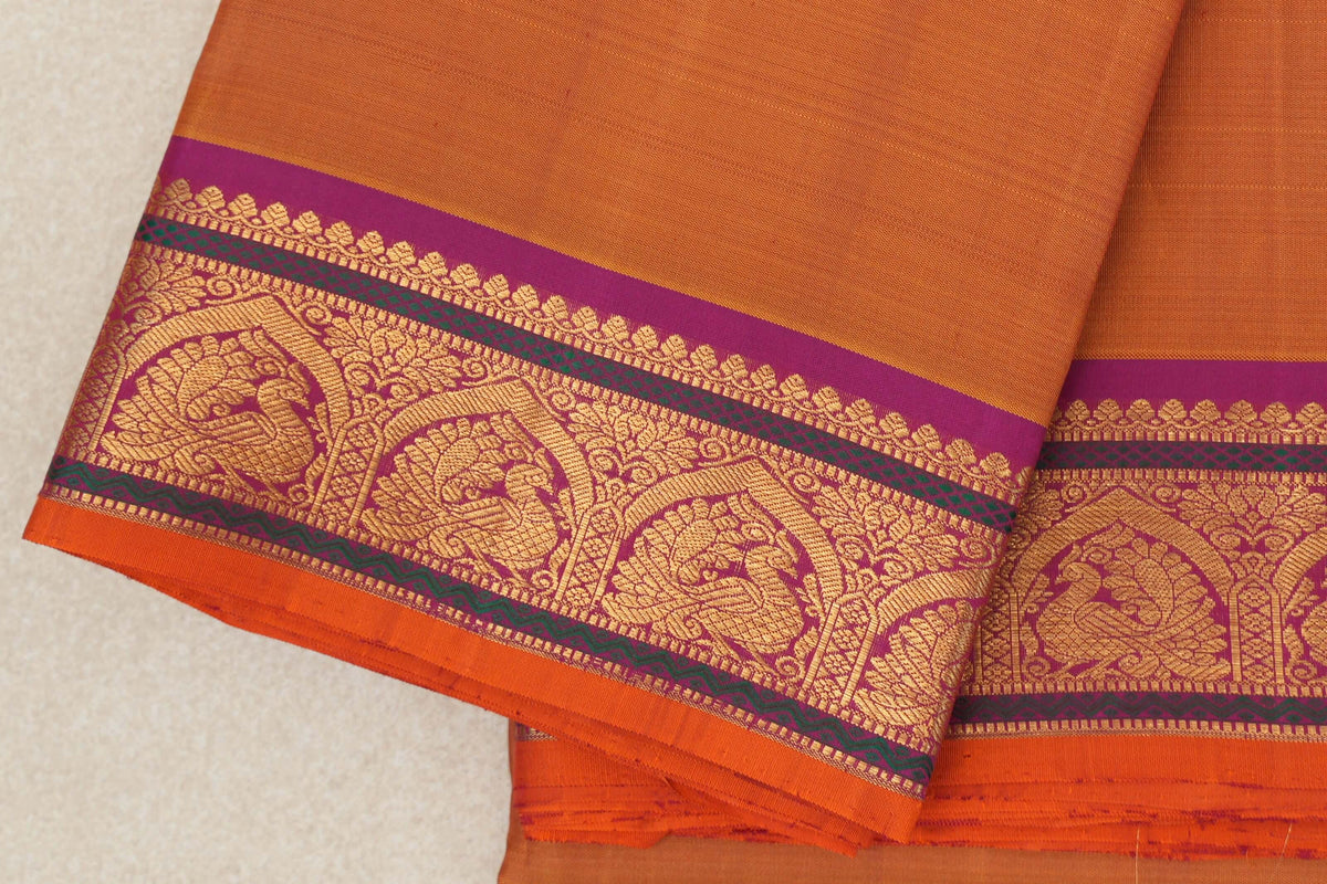 Dual Tone Mustard Orange & Pink Vintage Kanjivaram Silk Saree border