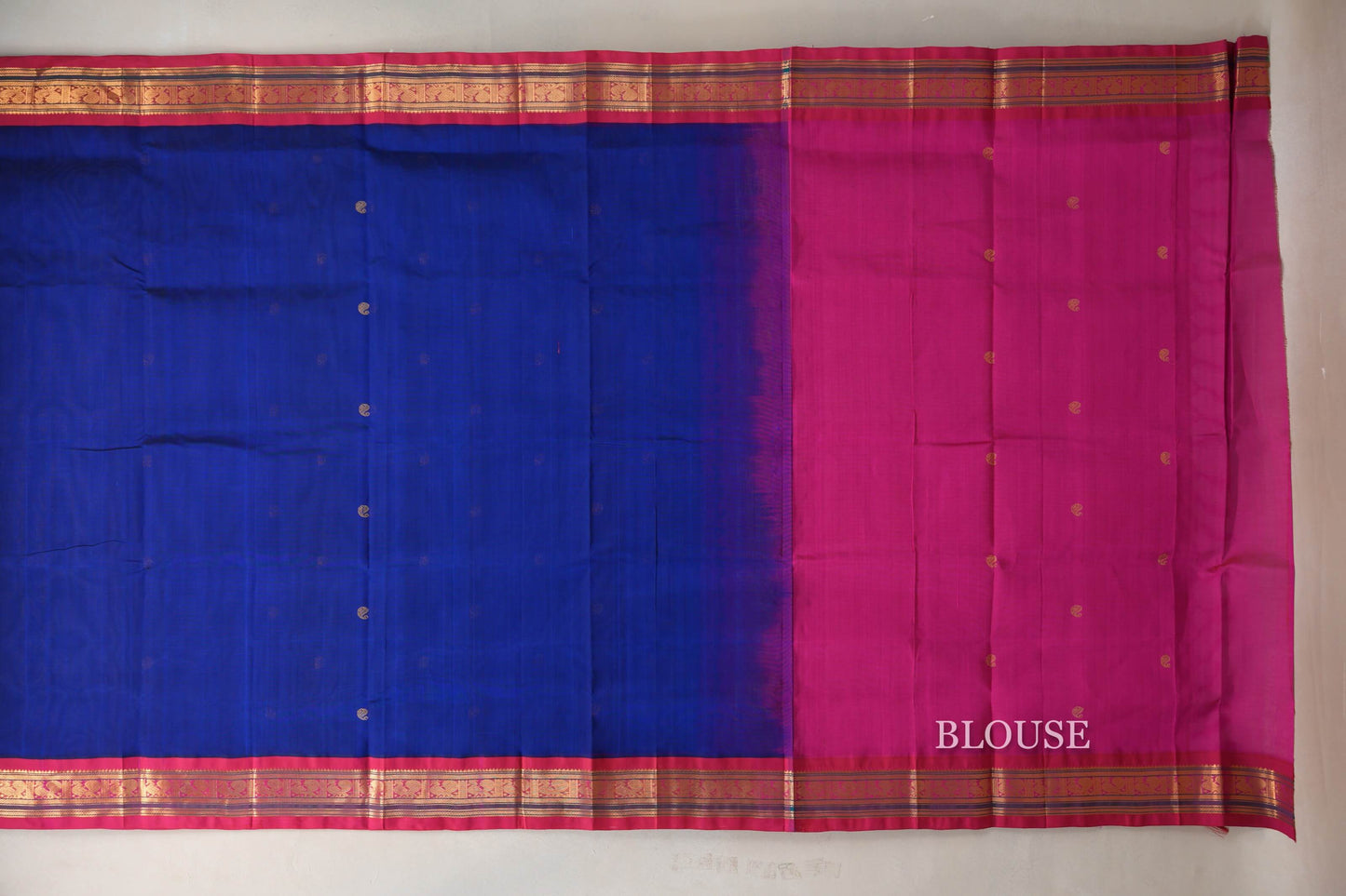 Deep Blue with Bright Pink Borders Vintage Silk Cotton Saree SS9122