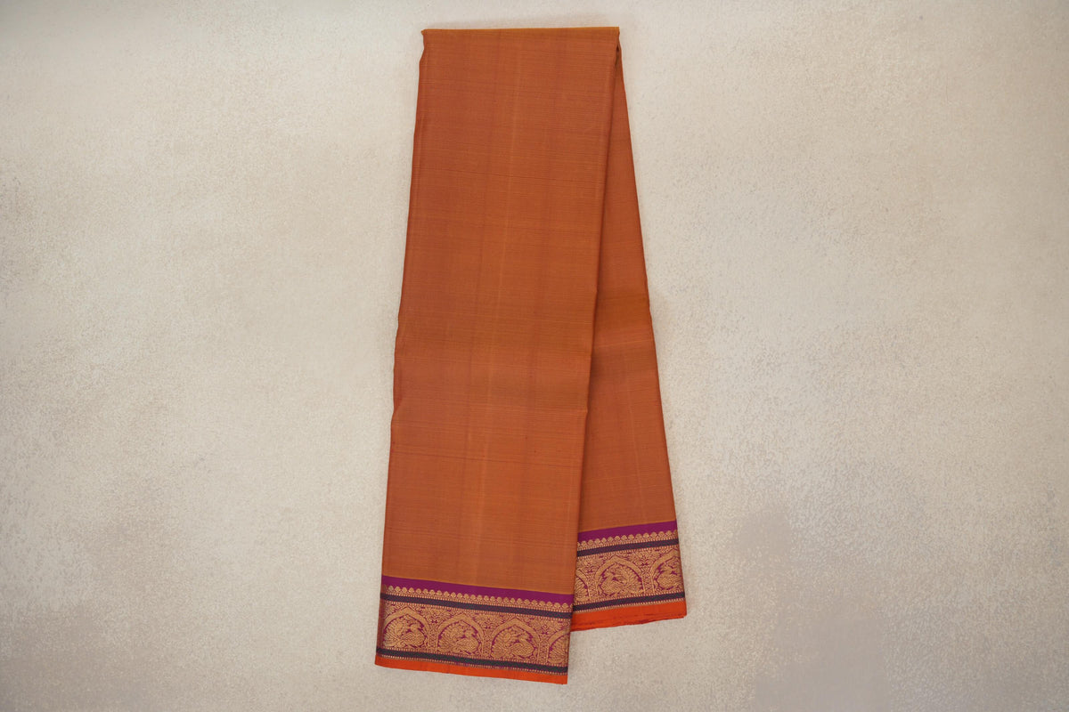 Online Dual Tone Mustard Orange & Pink Vintage Kanjivaram Silk Saree