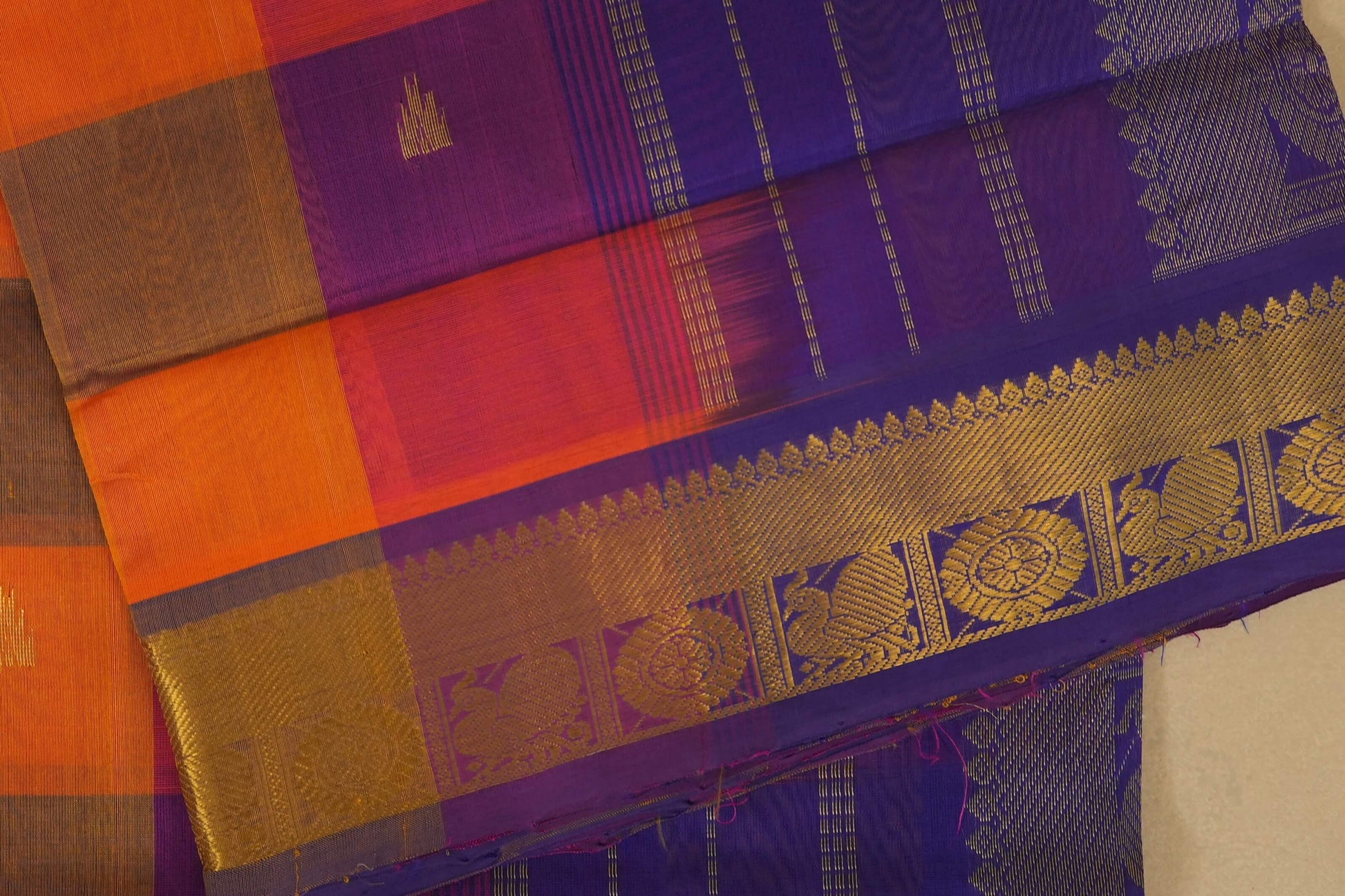 Multi color checks Nine and a half Yards Silk Cotton Saree borders