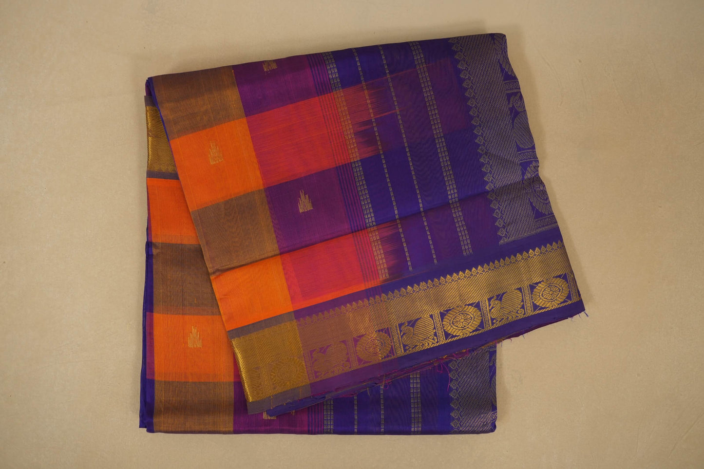 Multi color checks Nine and a half Yards Silk Cotton Saree