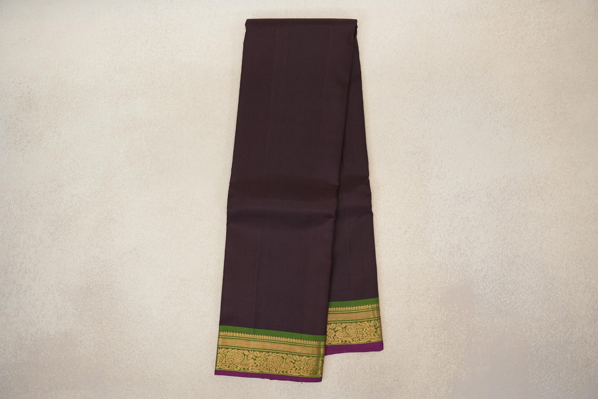 Online Kanjana Brown with Leaf Green with Deep Magenta Selvedge Borders Vintage Kanjivaram Silk Saree