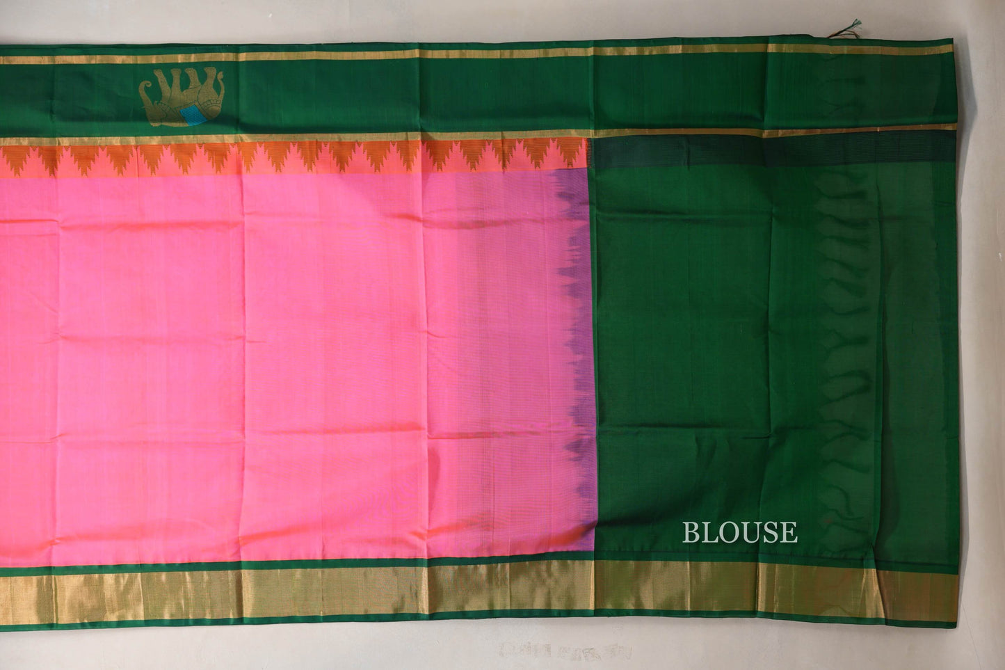 Orangish Pink with Emerald Green Borders Vintage Silk Cotton Saree SS9124