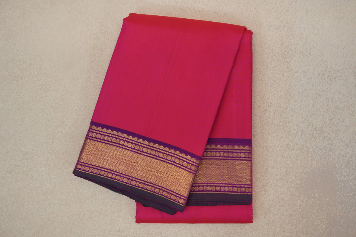 Orangish Pink with Deep Purple with Deep Bottle Green Selvedge Borders Vintage Kanjivaram Silk Saree