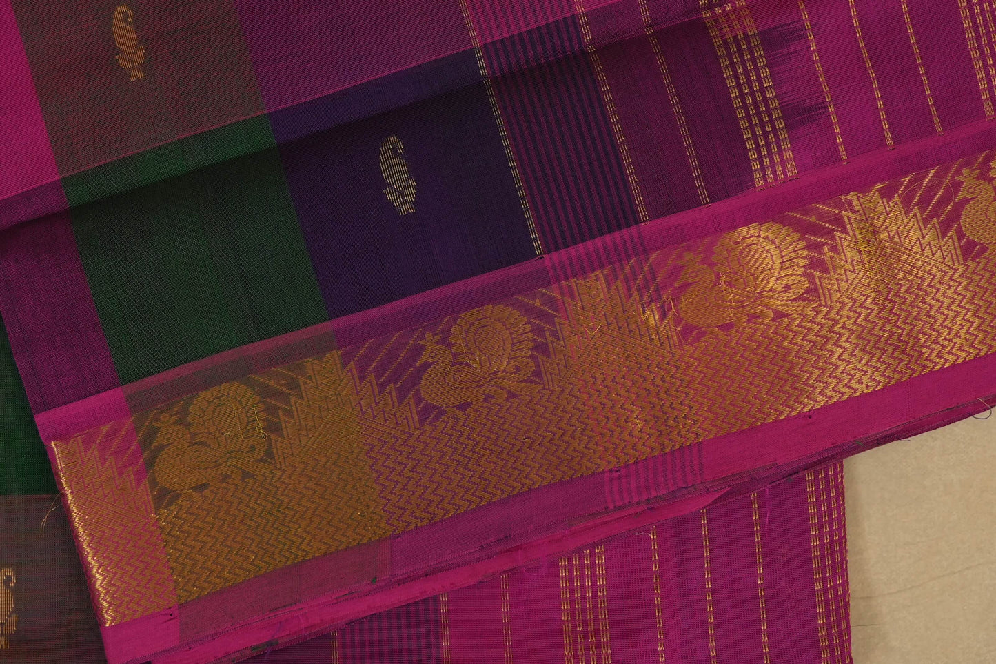 Multi color checks with pink paloo Nine and a half Yards Silk Cotton Saree  border