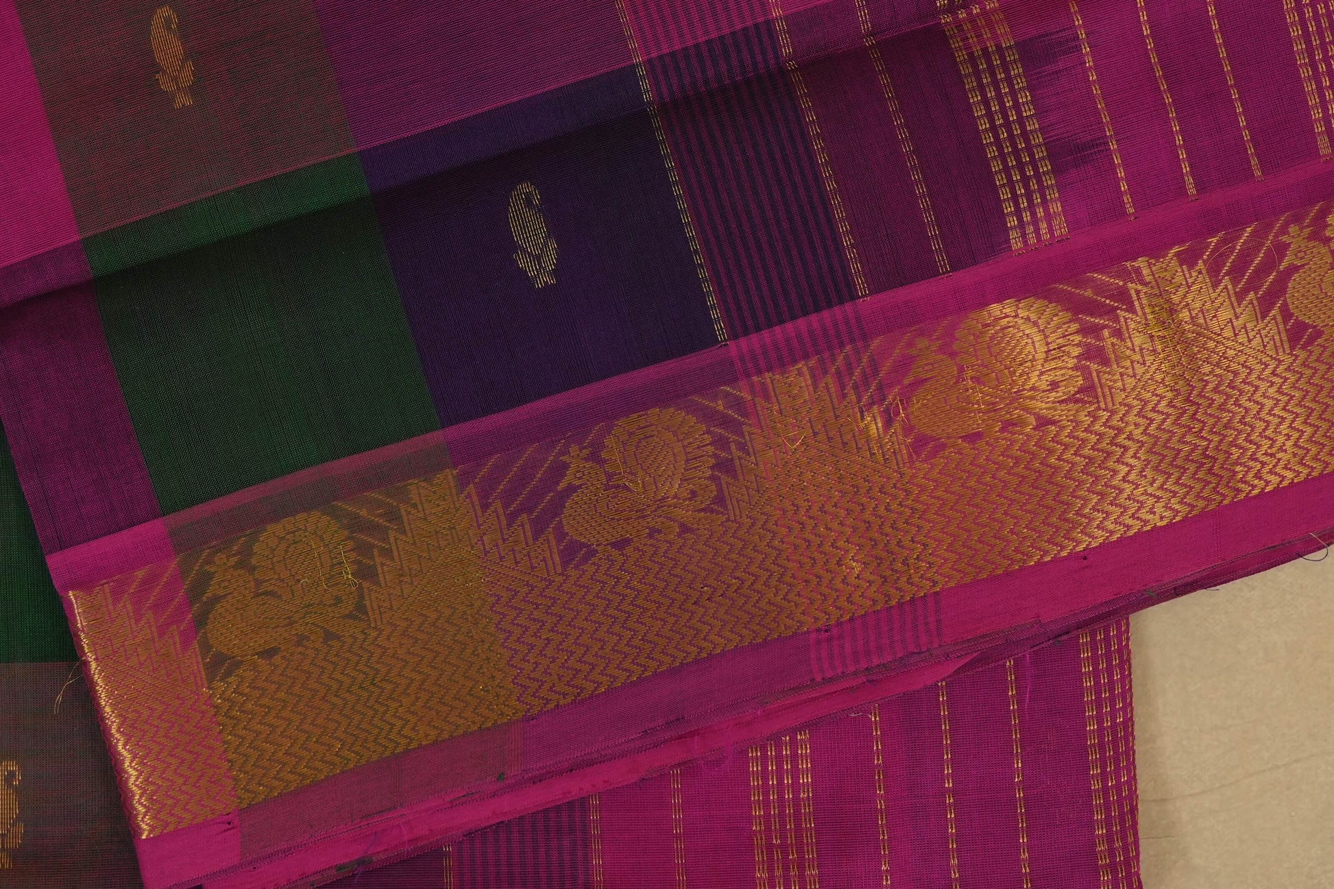 Multi color checks with pink paloo Nine and a half Yards Silk Cotton Saree  border
