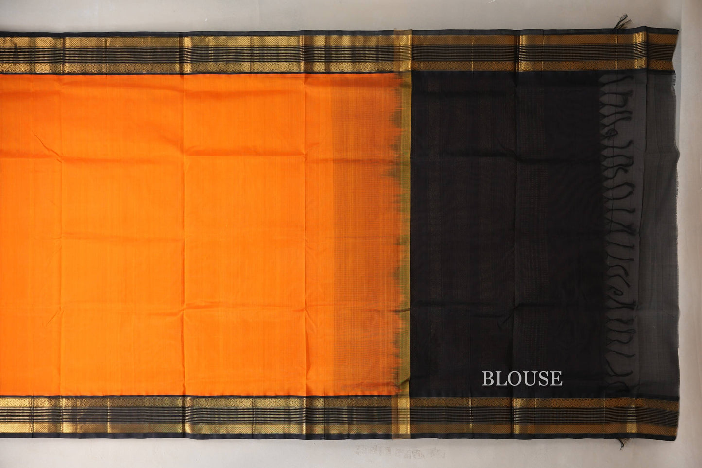 Reddish Orange with Black Borders Vintage Silk Cotton Saree SS9126